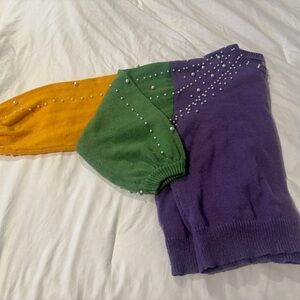 BiBi Multicolor Sweater with Pearl Details - Purple, Green, Gold